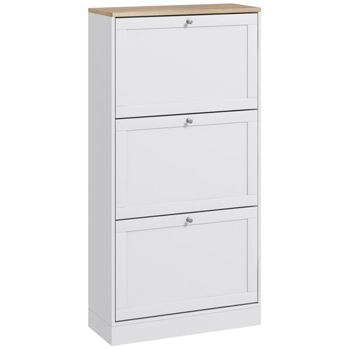 Modern Shoe Storage with 3 Flip Drawers and Adjustable Shelves, Shoe Cabinet Organizer for 18 Pairs of Shoes, White