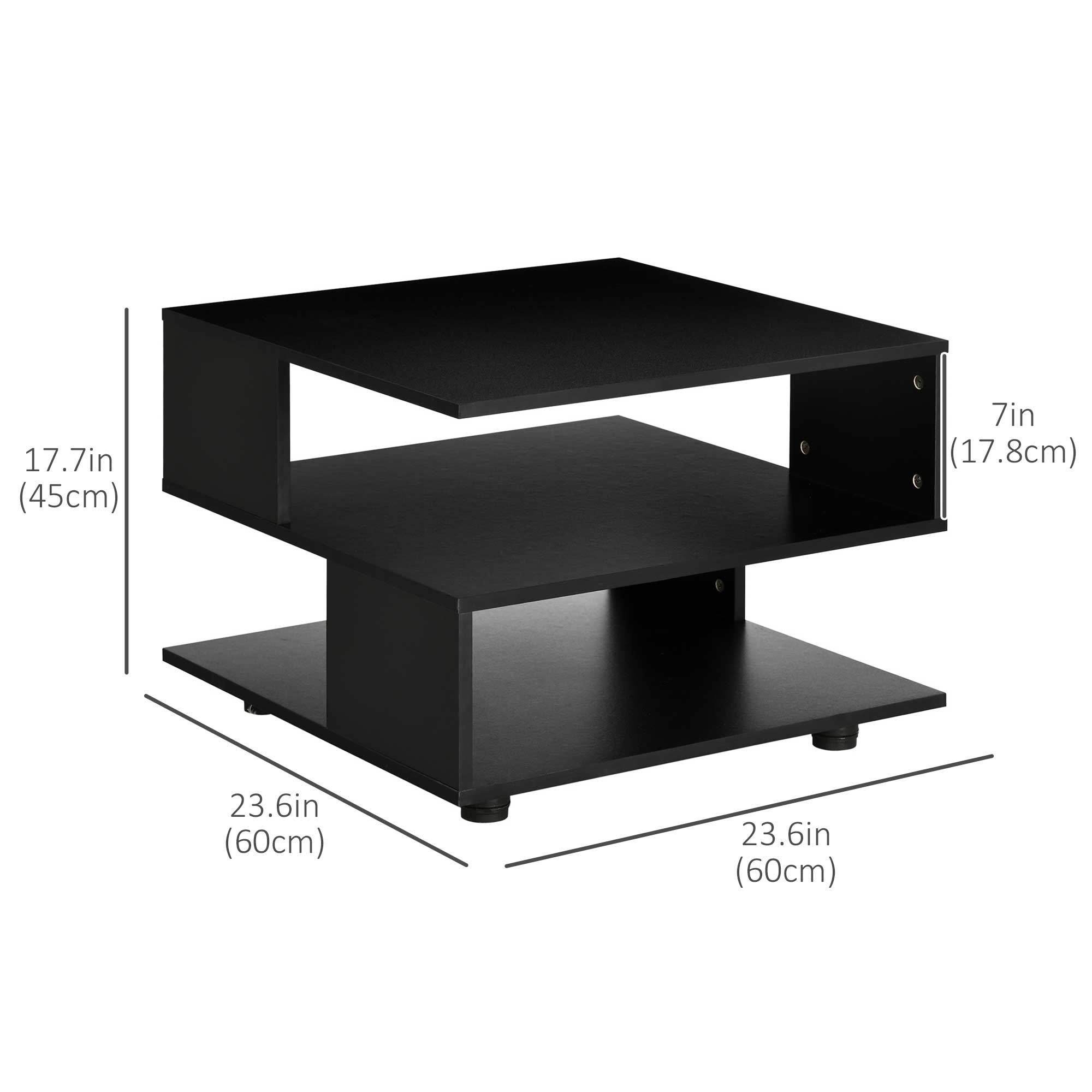 Modern Side Table with Storage Shelves, Square End Table for Bedroom, Living Room, Small Space, Night Stand with Adjustable Feet, Black Side Tables   at Gallery Canada