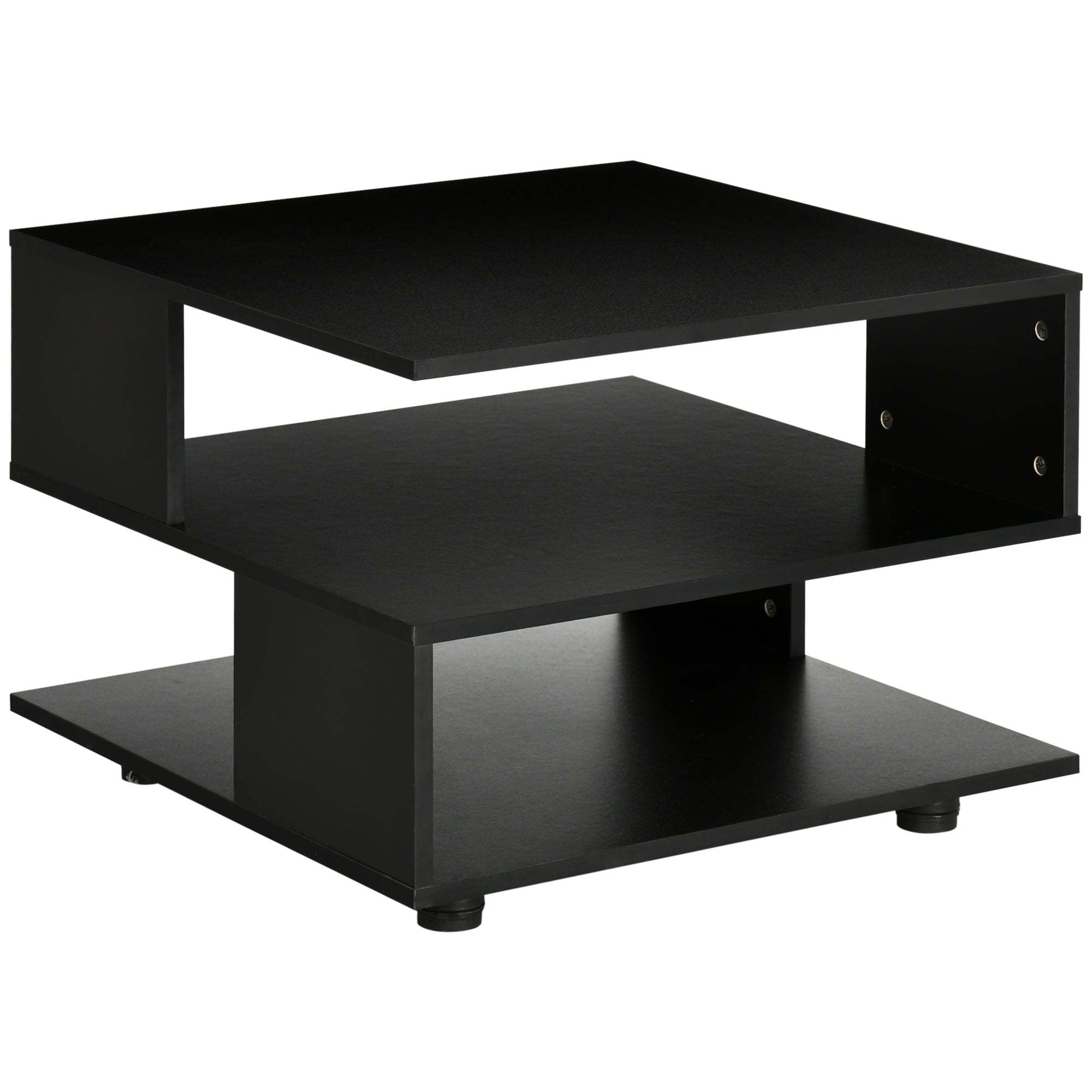 Modern Side Table with Storage Shelves, Square End Table for Bedroom, Living Room, Small Space, Night Stand with Adjustable Feet, Black Side Tables Black  at Gallery Canada