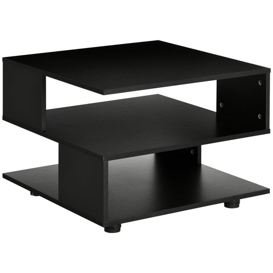Modern Side Table with Storage Shelves, Square End Table for Bedroom, Living Room, Small Space, Night Stand with Adjustable Feet, Black - Gallery Canada