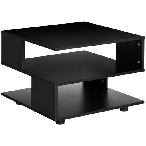 Modern Side Table with Storage Shelves, Square End Table for Bedroom, Living Room, Small Space, Night Stand with Adjustable Feet, Black