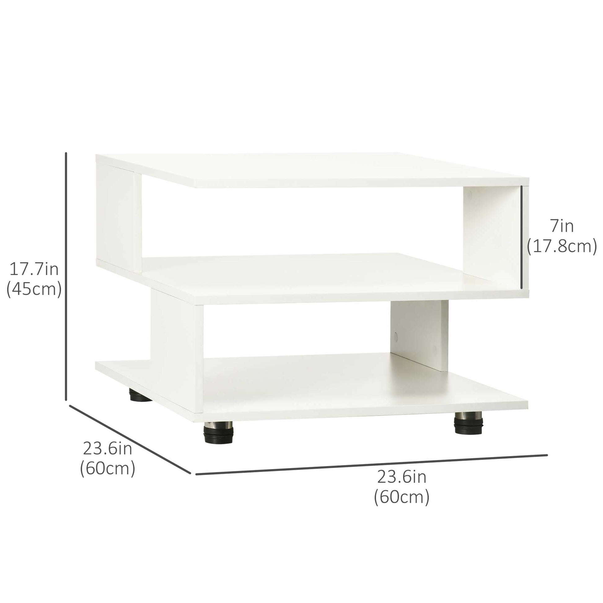 Modern Side Table with Storage Shelves, Square End Table for Bedroom, Living Room, Small Space, Night Stand with Adjustable Feet, White Side Tables   at Gallery Canada