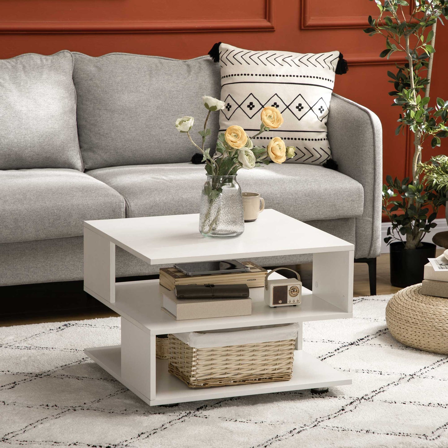 Modern Side Table with Storage Shelves, Square End Table for Bedroom, Living Room, Small Space, Night Stand with Adjustable Feet, White Side Tables   at Gallery Canada