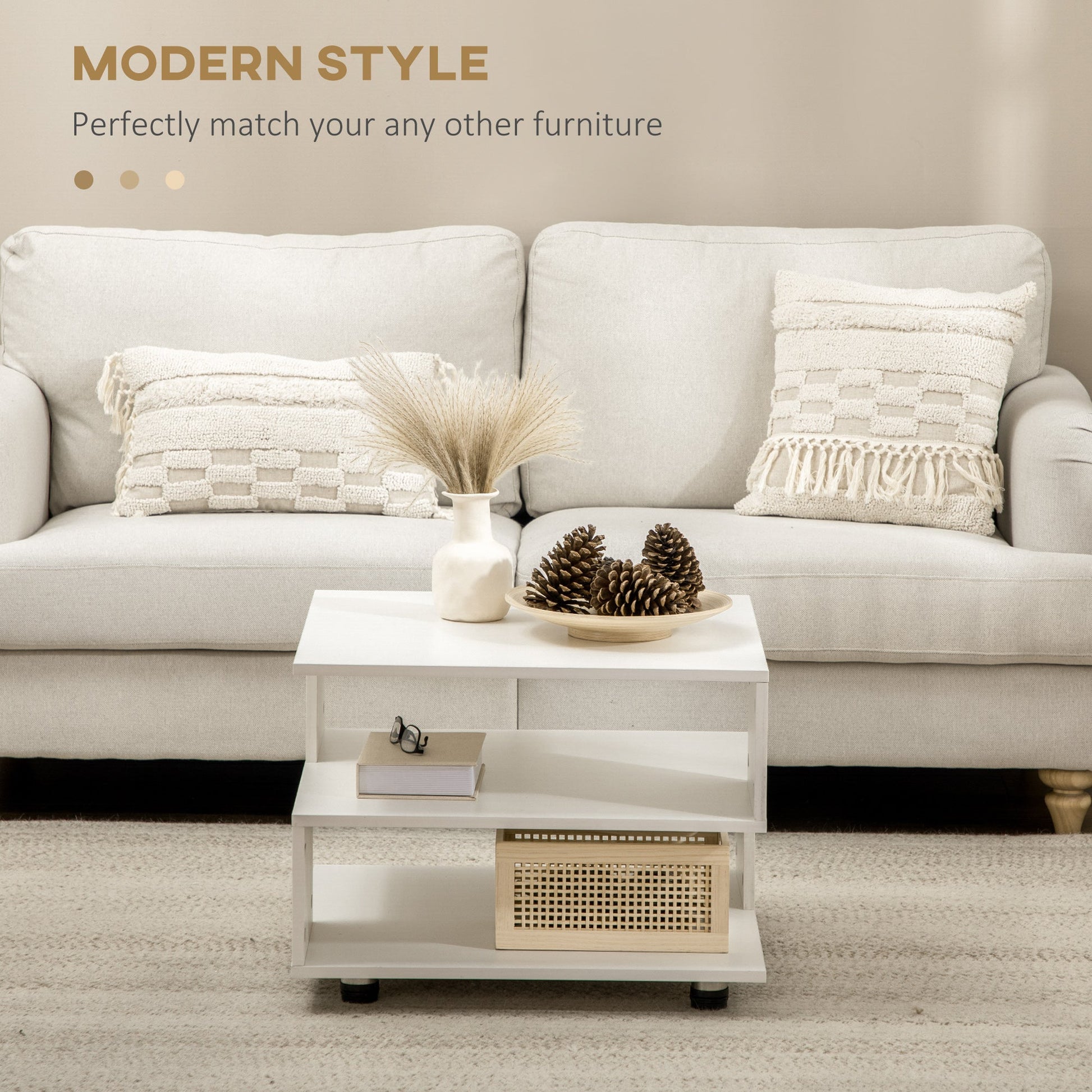 Modern Side Table with Storage Shelves, Square End Table for Bedroom, Living Room, Small Space, Night Stand with Adjustable Feet, White Side Tables   at Gallery Canada