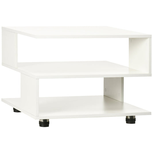 Modern Side Table with Storage Shelves, Square End Table for Bedroom, Living Room, Small Space, Night Stand with Adjustable Feet, White - Gallery Canada