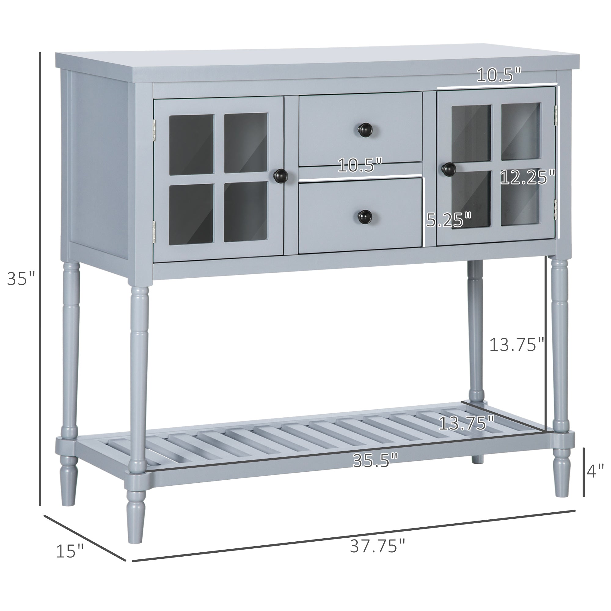 Modern Sideboard Buffet Cabinet, Kitchen Storage Cabinet with 2 Drawers, Bottom Shelf, Glass Doors, Grey Bar Cabinets Grey  at Gallery Canada