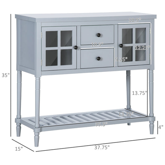 Modern Sideboard Buffet Cabinet, Kitchen Storage Cabinet with 2 Drawers, Bottom Shelf, Glass Doors, Grey Bar Cabinets Grey  at Gallery Canada