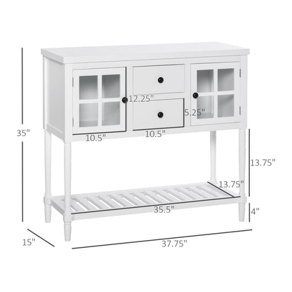 Modern Sideboard Buffet Cabinet, Kitchen Storage Cabinet with 2 Drawers, Bottom Shelf, Glass Doors, White Bar Cabinets   at Gallery Canada