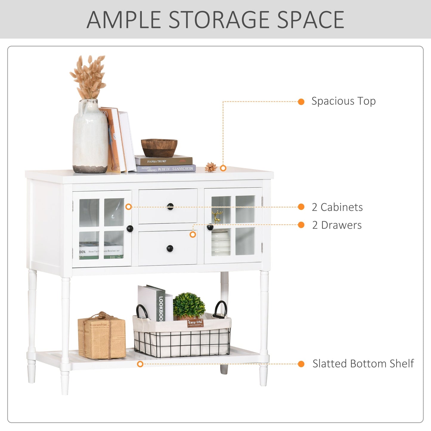 Modern Sideboard Buffet Cabinet, Kitchen Storage Cabinet with 2 Drawers, Bottom Shelf, Glass Doors, White Bar Cabinets   at Gallery Canada