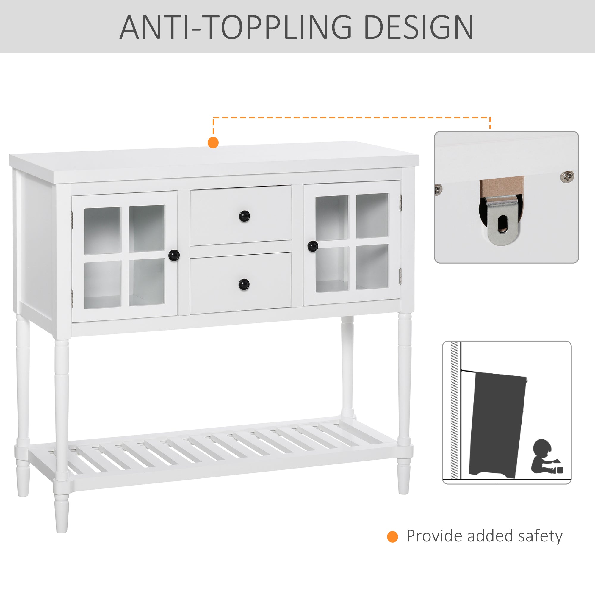 Modern Sideboard Buffet Cabinet, Kitchen Storage Cabinet with 2 Drawers, Bottom Shelf, Glass Doors, White Bar Cabinets   at Gallery Canada