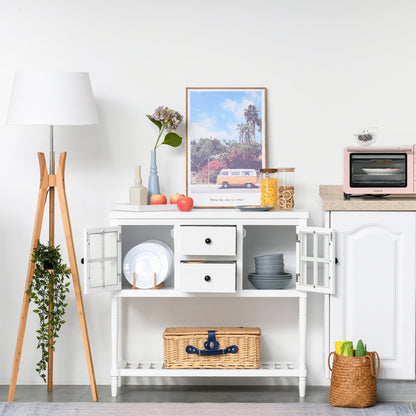 Modern Sideboard Buffet Cabinet, Kitchen Storage Cabinet with 2 Drawers, Bottom Shelf, Glass Doors, White Bar Cabinets   at Gallery Canada