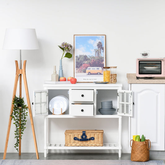 Modern Sideboard Buffet Cabinet, Kitchen Storage Cabinet with 2 Drawers, Bottom Shelf, Glass Doors, White Bar Cabinets White  at Gallery Canada