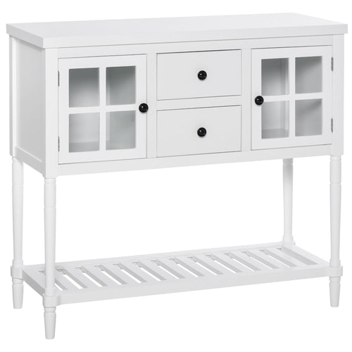 Modern Sideboard Buffet Cabinet, Kitchen Storage Cabinet with 2 Drawers, Bottom Shelf, Glass Doors, White