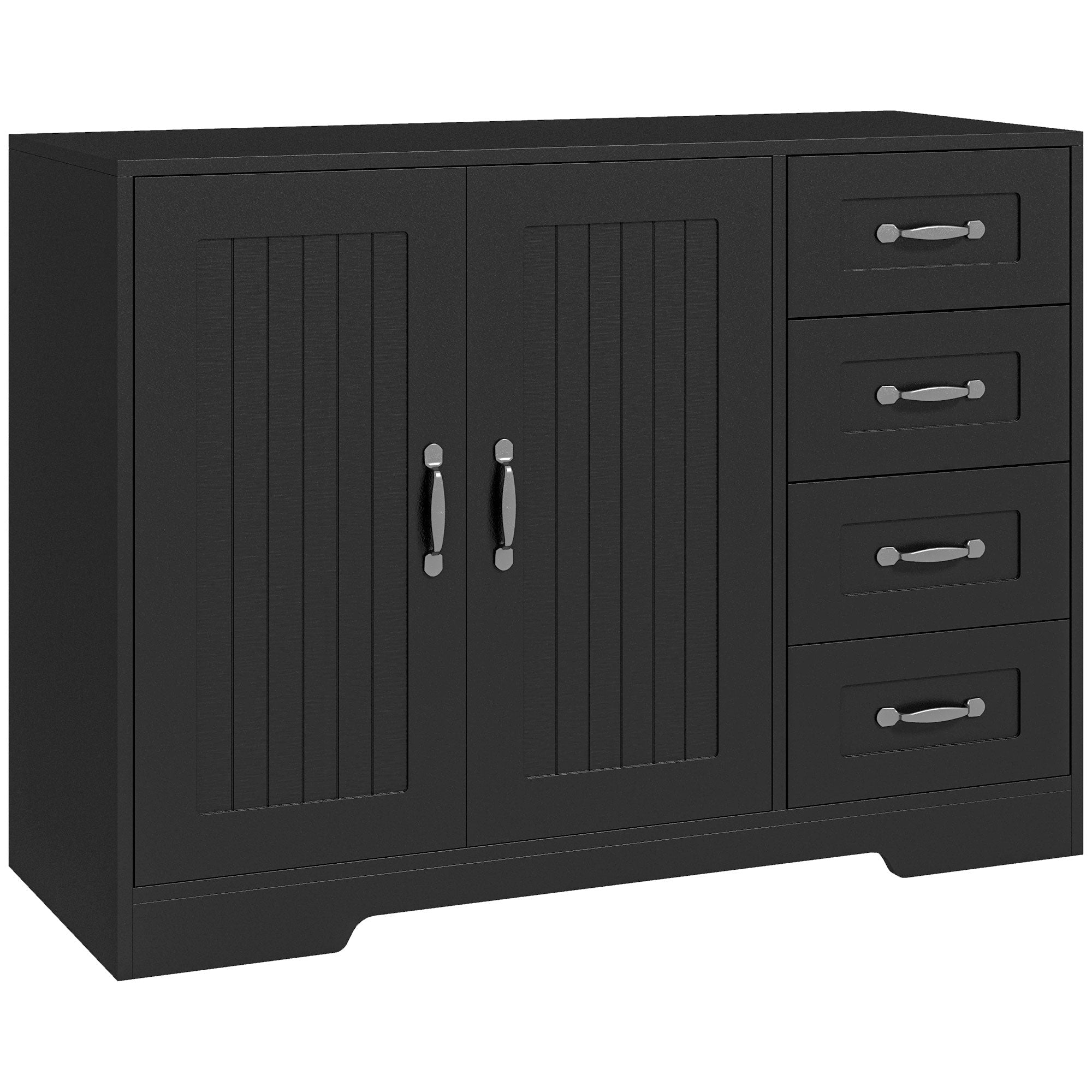 Modern Sideboard Buffet Cabinet with Drawers and Beadboard Door Cupboard Kitchen Storage Cabinet Black Storage Cabinets Black  at Gallery Canada