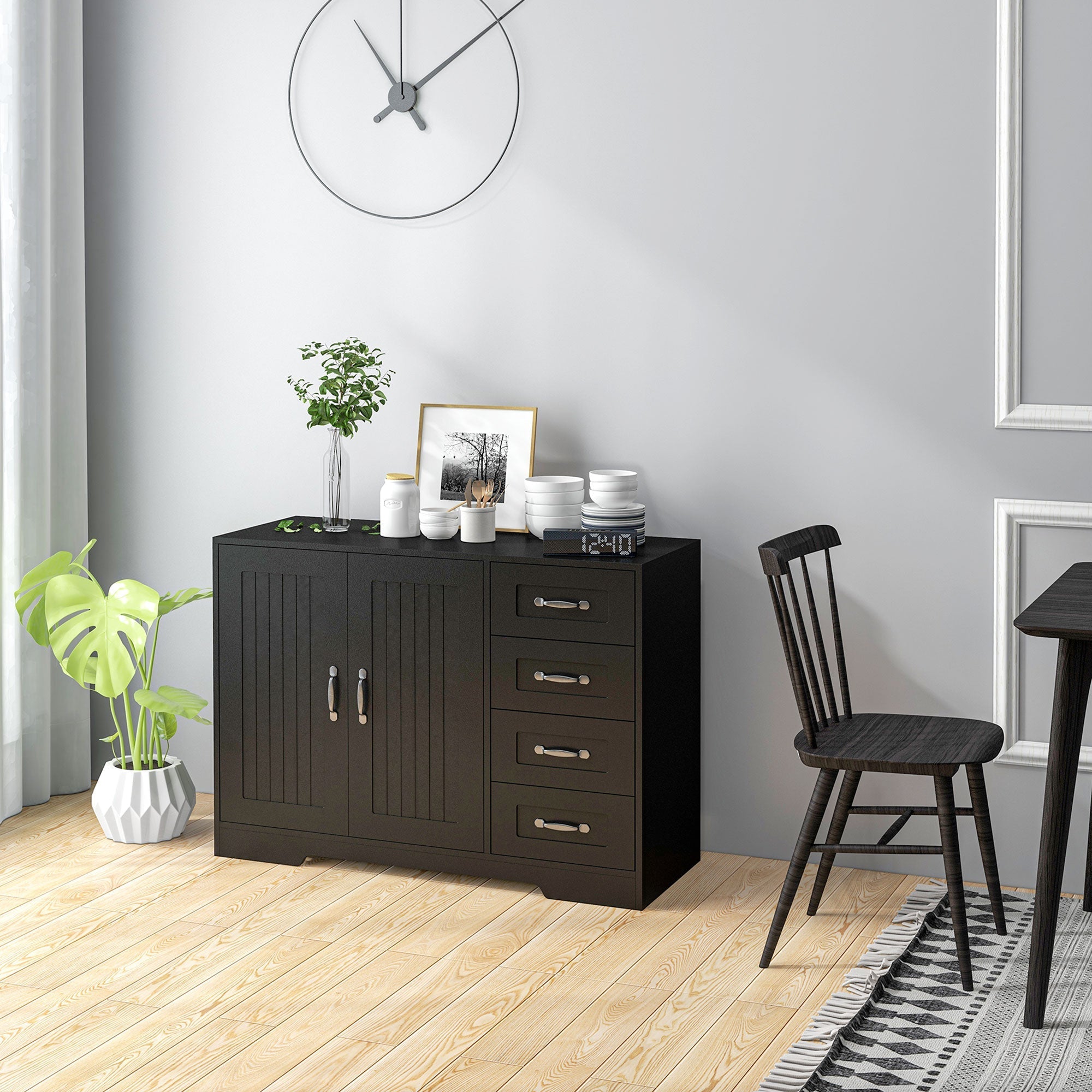 Modern Sideboard Buffet Cabinet with Drawers and Beadboard Door Cupboard Kitchen Storage Cabinet Black Storage Cabinets   at Gallery Canada