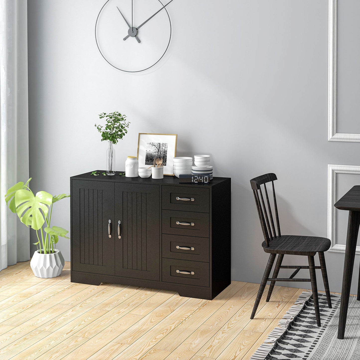 Modern Sideboard Buffet Cabinet with Drawers and Beadboard Door Cupboard Kitchen Storage Cabinet Black Storage Cabinets   at Gallery Canada