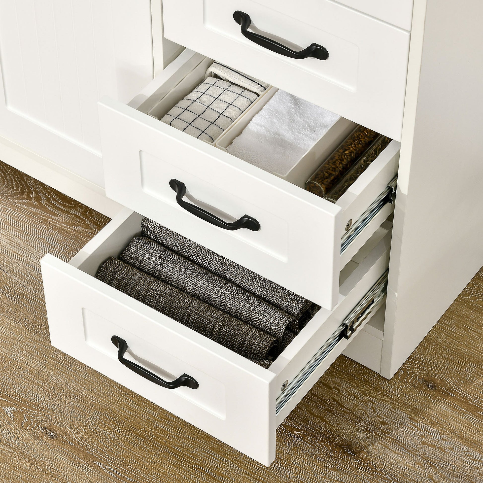 Modern Sideboard Buffet Cabinet with Drawers and Beadboard Door Cupboard Kitchen Storage Cabinet White Storage Cabinets   at Gallery Canada