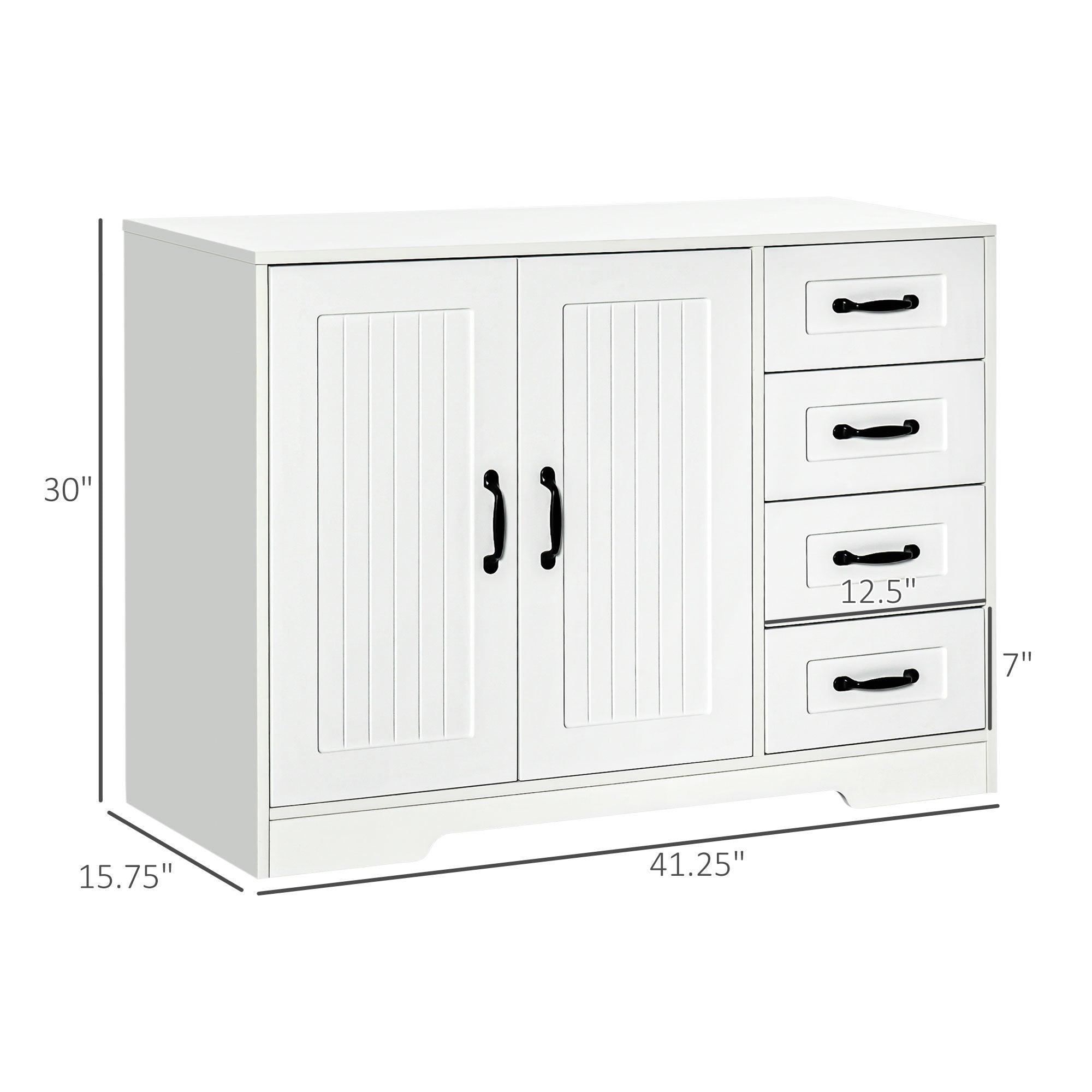 Modern Sideboard Buffet Cabinet with Drawers and Beadboard Door Cupboard Kitchen Storage Cabinet White Storage Cabinets White  at Gallery Canada