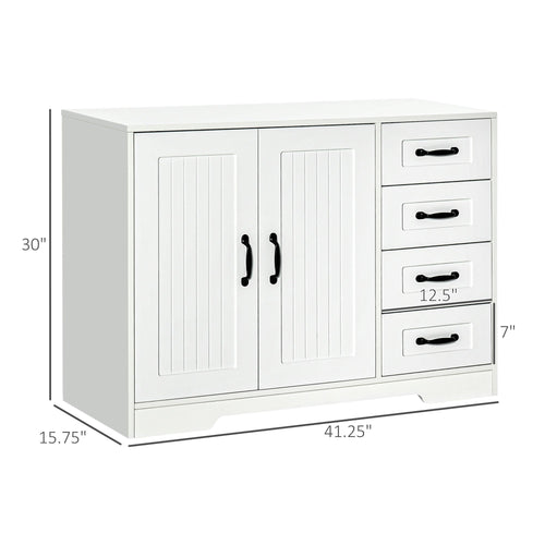 Modern Sideboard Buffet Cabinet with Drawers and Beadboard Door Cupboard Kitchen Storage Cabinet White