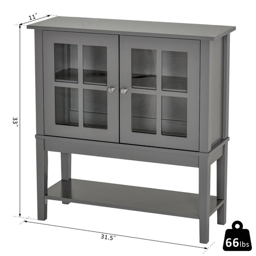 Modern Sideboard Buffet Cabinet Wood Console Table with Glass Doors Kitchen Dining Room Furniture, Dark Gray