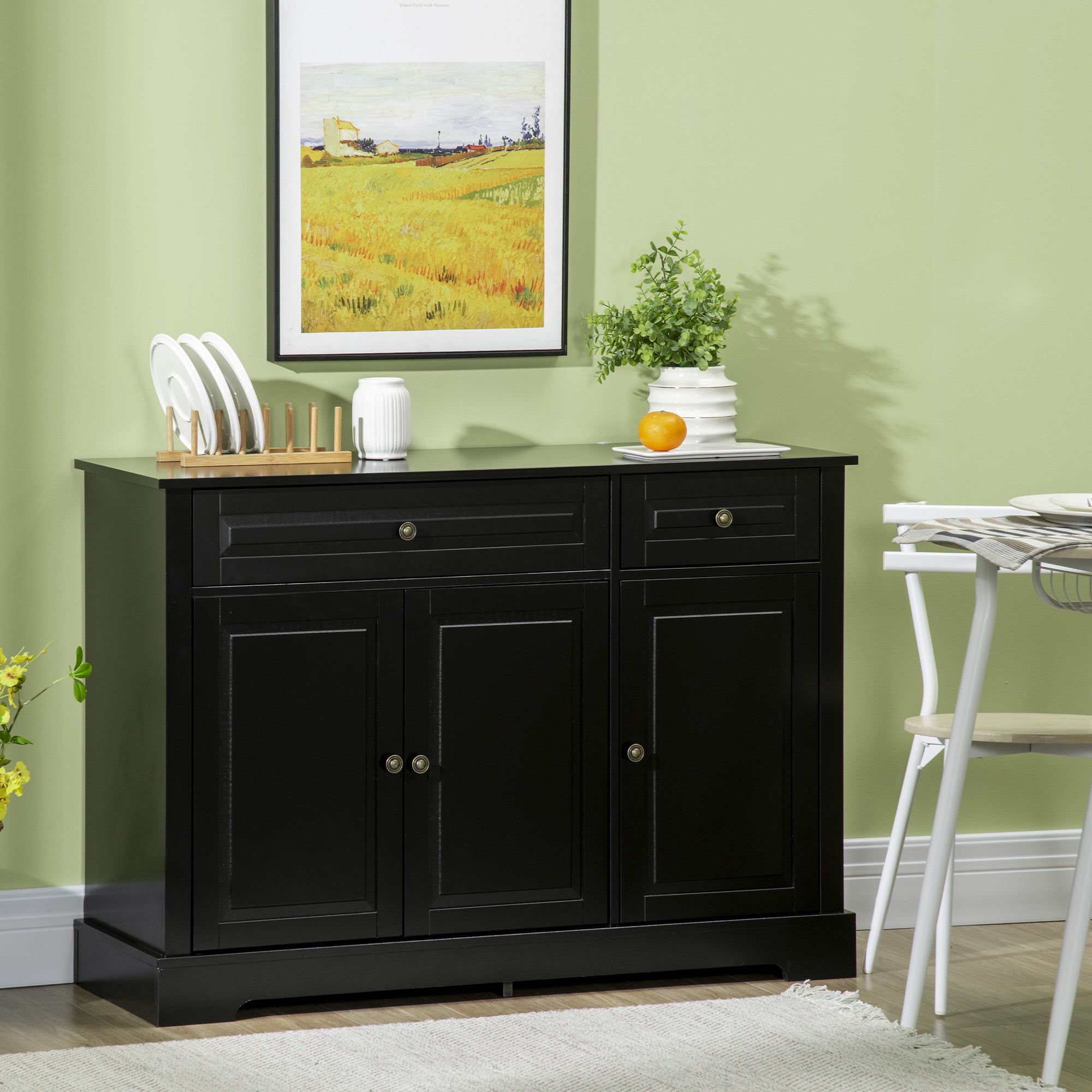 Modern Sideboard Cabinet, Buffet Cabinet with 2 Drawers and Adjustable Shelves, Buffets Tables for Dining Room, Black Bar Cabinets   at Gallery Canada