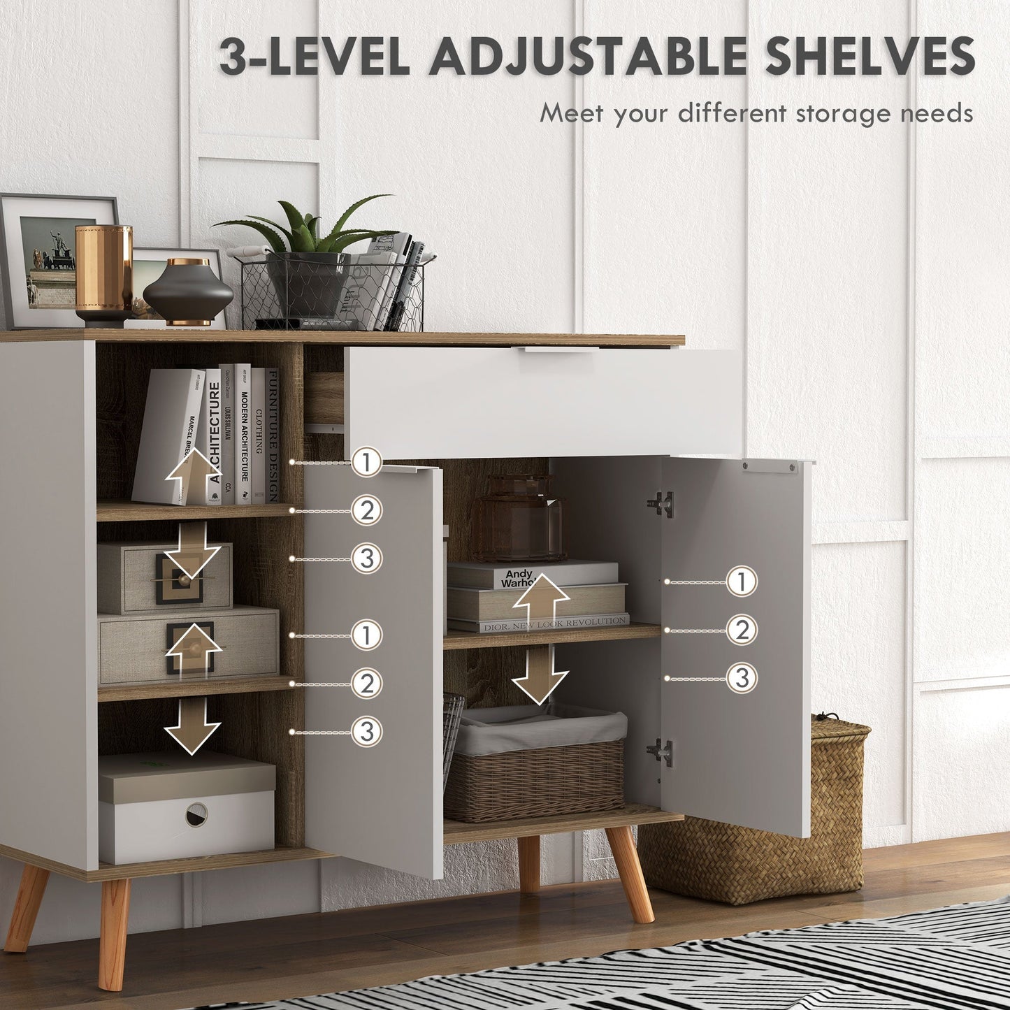 Modern Sideboard Cabinet, Freestanding Sideboards and Buffets with 2 Doors, Drawer and Adjustable Shelves Kitchen Pantry Cabinets   at Gallery Canada