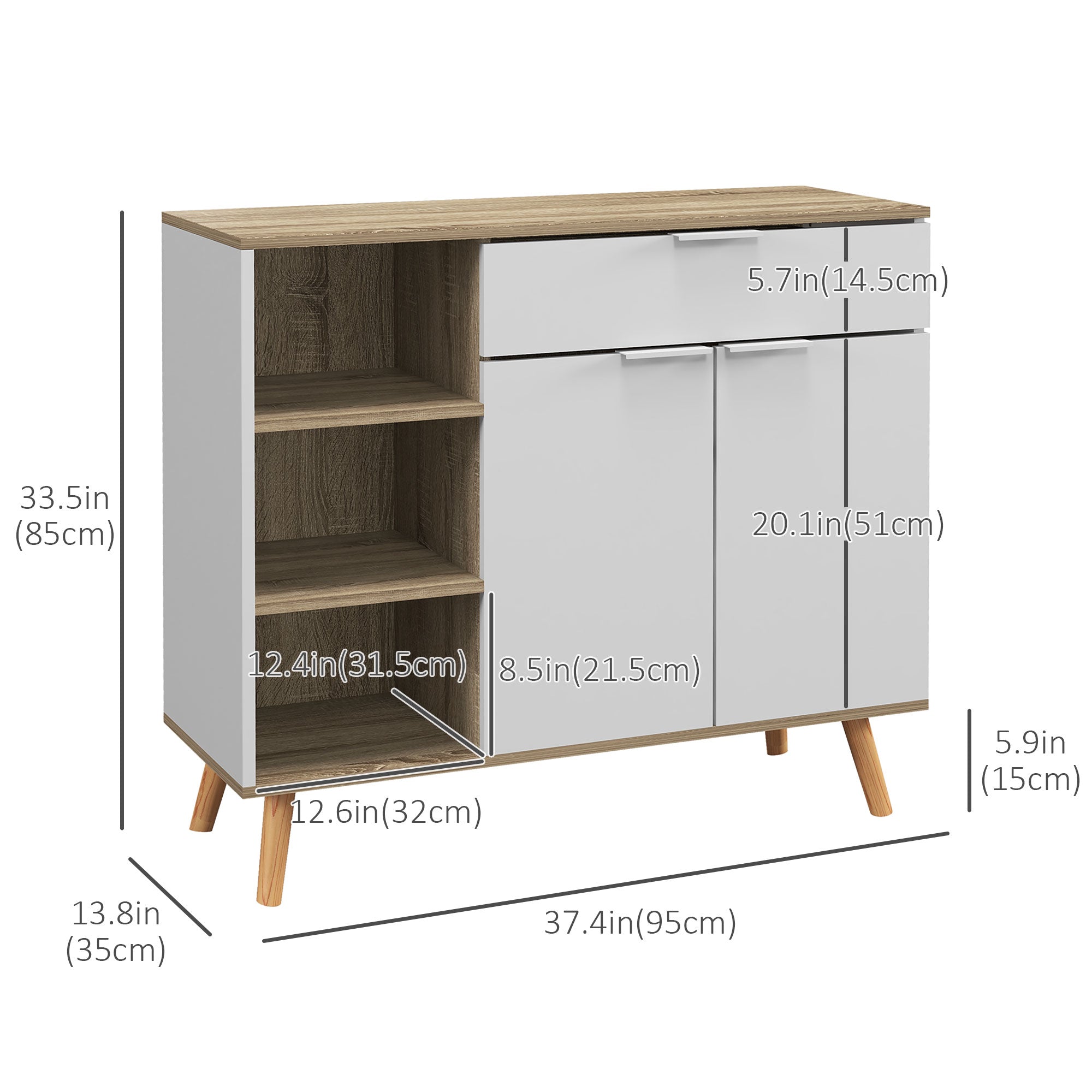 Modern Sideboard Cabinet, Freestanding Sideboards and Buffets with 2 Doors, Drawer and Adjustable Shelves Kitchen Pantry Cabinets   at Gallery Canada