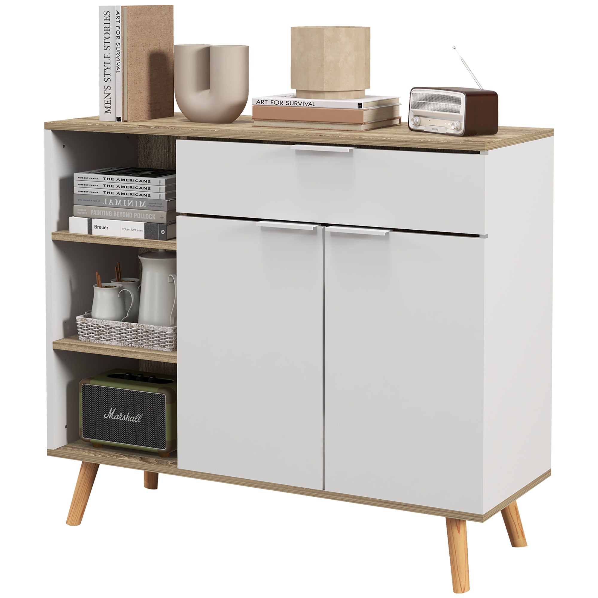 Modern Sideboard Cabinet, Freestanding Sideboards and Buffets with 2 Doors, Drawer and Adjustable Shelves Kitchen Pantry Cabinets Multi Colour  at Gallery Canada