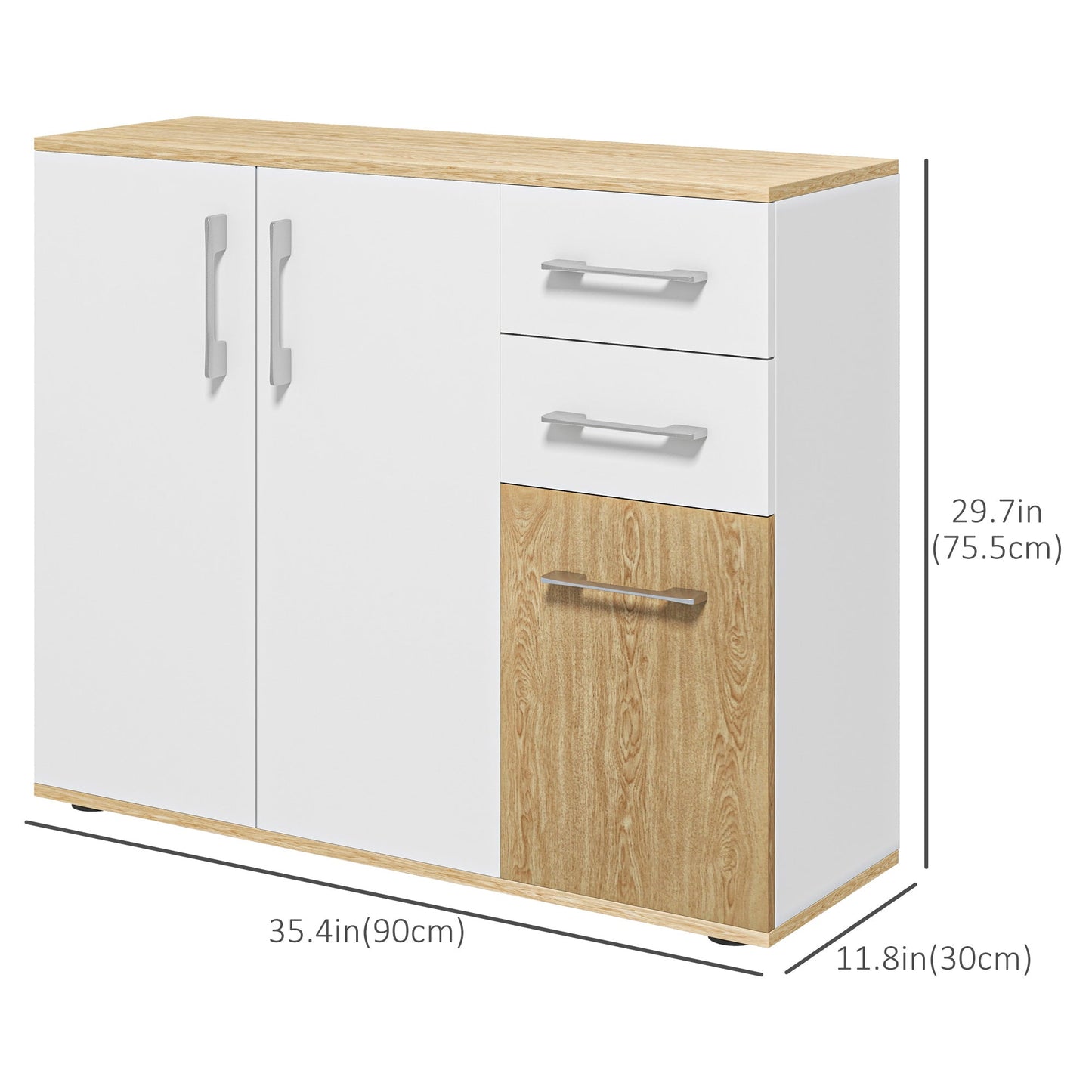 Modern Sideboard Cabinet, Freestanding Sideboards and Buffets with 3 Doors, 2 Drawers and Adjustable Shelf Kitchen Pantry Cabinets   at Gallery Canada