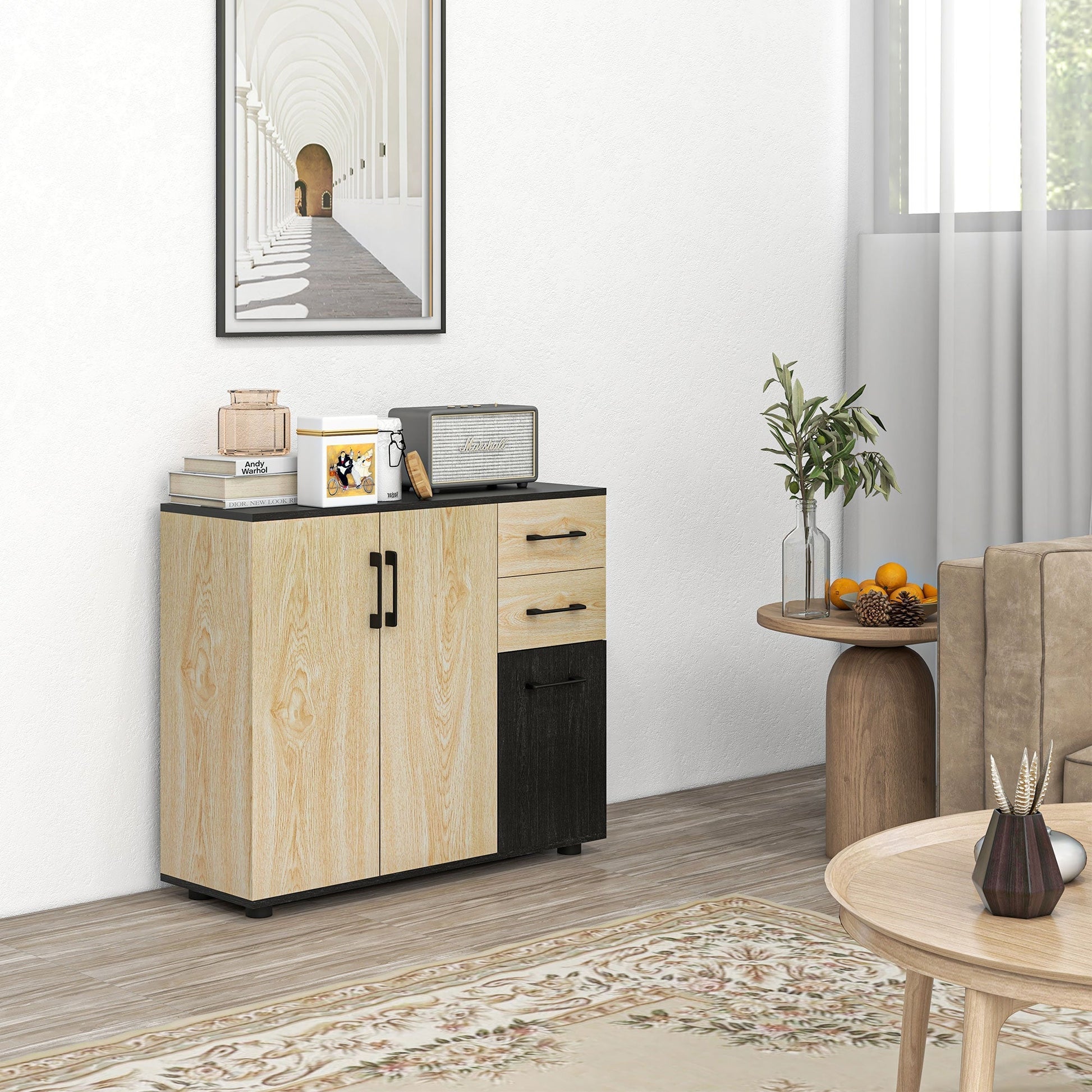 Modern Sideboard Cabinet, Freestanding Sideboards and Buffets with 3 Doors, 2 Drawers and Adjustable Shelf Kitchen Pantry Cabinets   at Gallery Canada