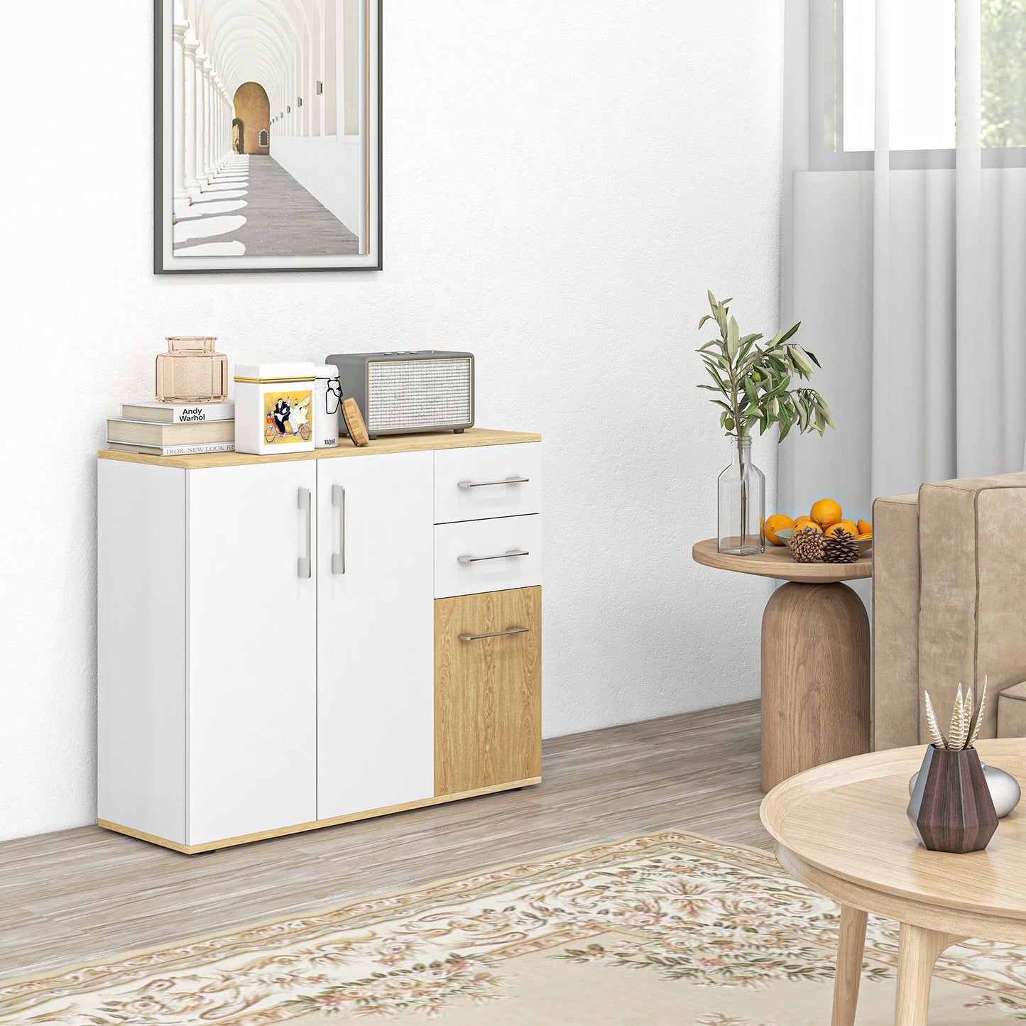 Modern Sideboard Cabinet, Freestanding Sideboards and Buffets with 3 Doors, 2 Drawers and Adjustable Shelf Kitchen Pantry Cabinets   at Gallery Canada