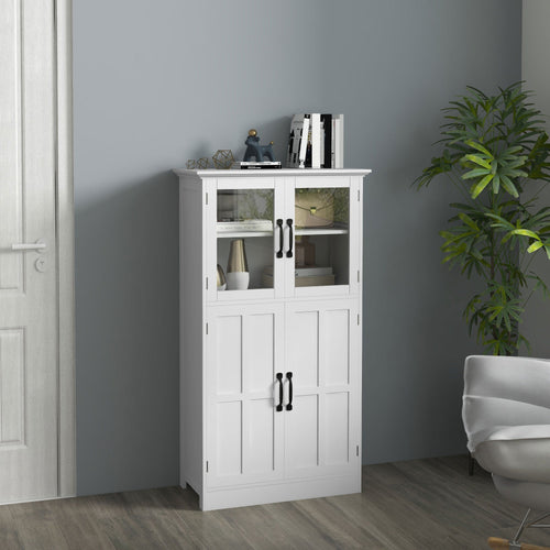 Modern Sideboard Cabinet, Freestanding Sideboards and Buffets with Glass Doors, 4-tier Shelving and Adjustable Shelves