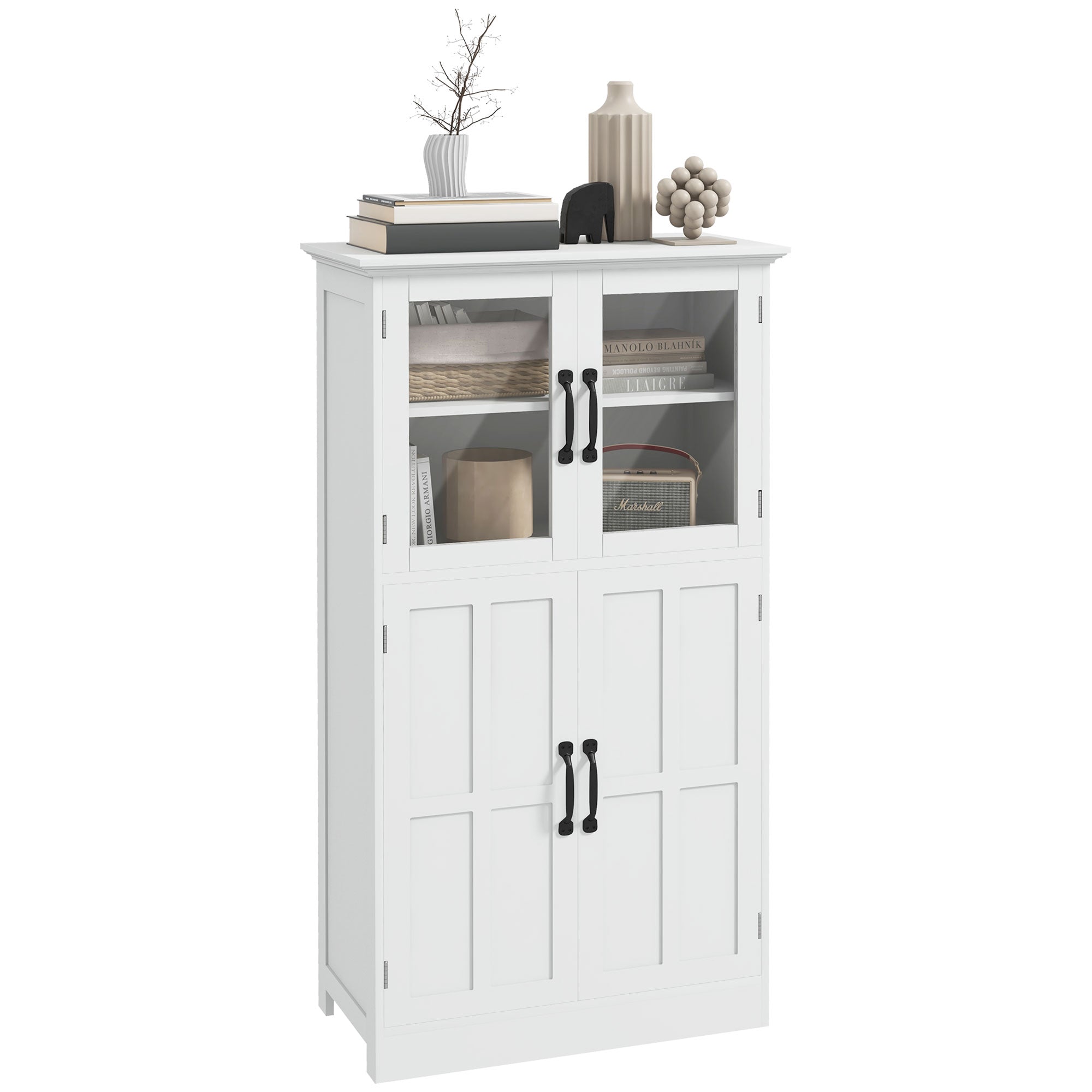 Modern Sideboard Cabinet, Freestanding Sideboards and Buffets with Glass Doors, 4-tier Shelving and Adjustable Shelves Kitchen Pantry Cabinets White  at Gallery Canada