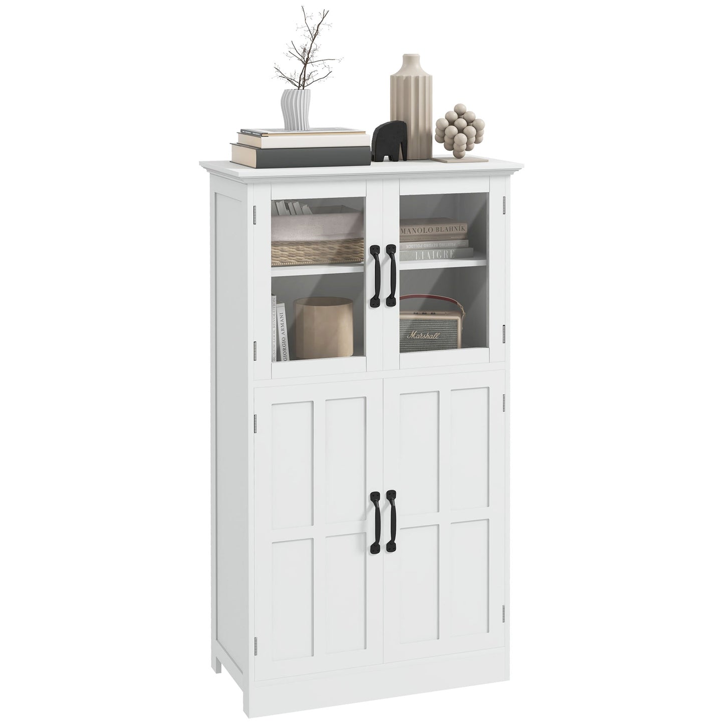 Modern Sideboard Cabinet, Freestanding Sideboards and Buffets with Glass Doors, 4-tier Shelving and Adjustable Shelves Kitchen Pantry Cabinets White  at Gallery Canada