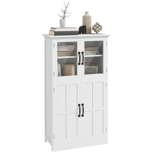 Modern Sideboard Cabinet, Freestanding Sideboards and Buffets with Glass Doors, 4-tier Shelving and Adjustable Shelves