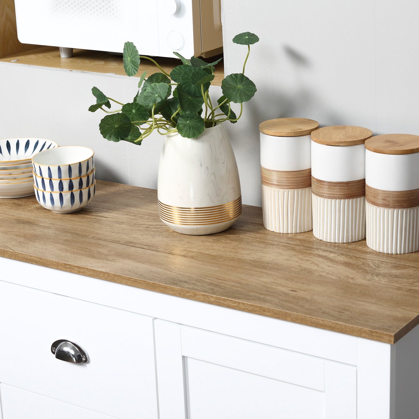 Modern Sideboard Cabinet, Kitchen Buffet Cabinet with 3 Drawers and Adjustable Shelves, Buffets Tables, White Bar Cabinets   at Gallery Canada