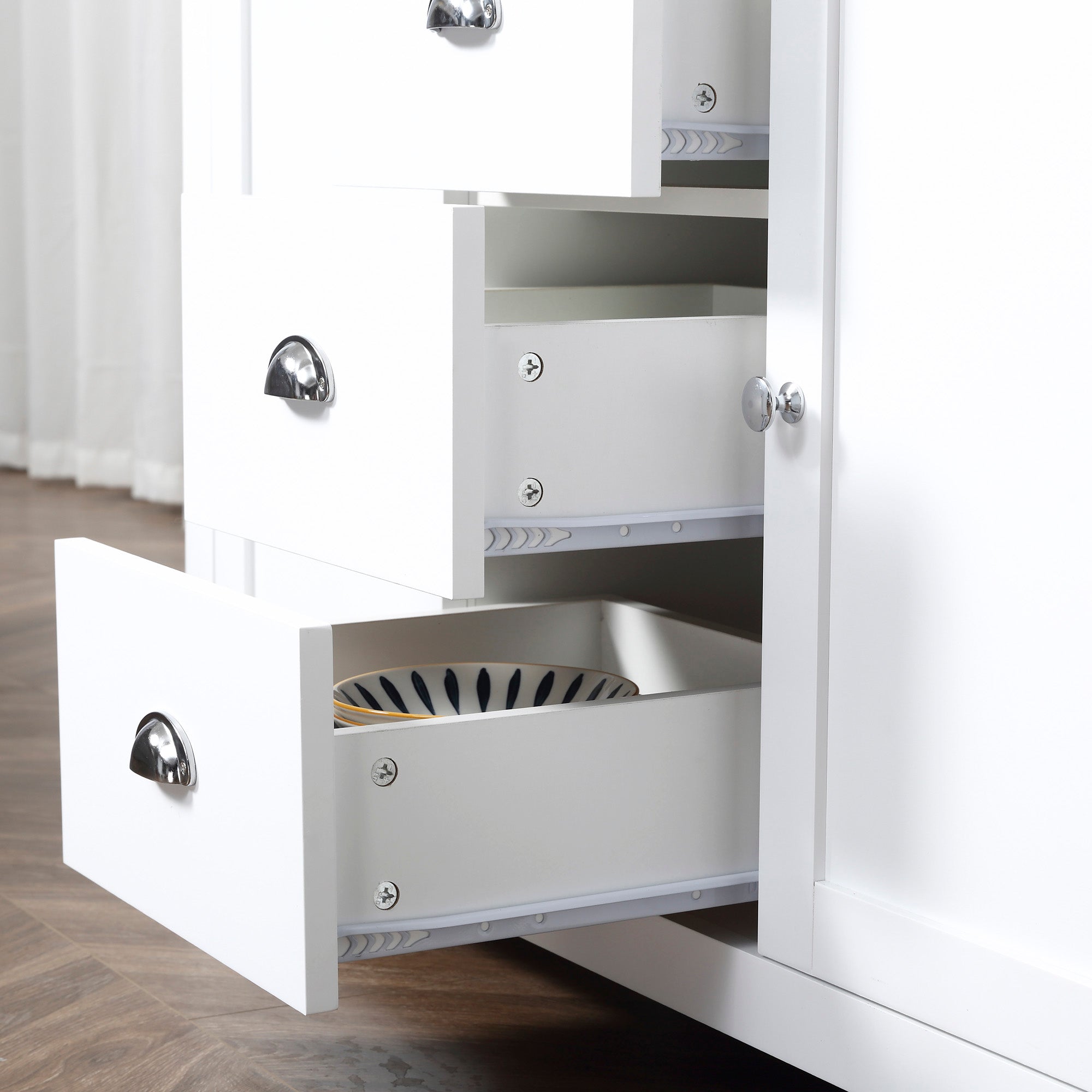 Modern Sideboard Cabinet, Kitchen Buffet Cabinet with 3 Drawers and Adjustable Shelves, Buffets Tables, White Bar Cabinets   at Gallery Canada