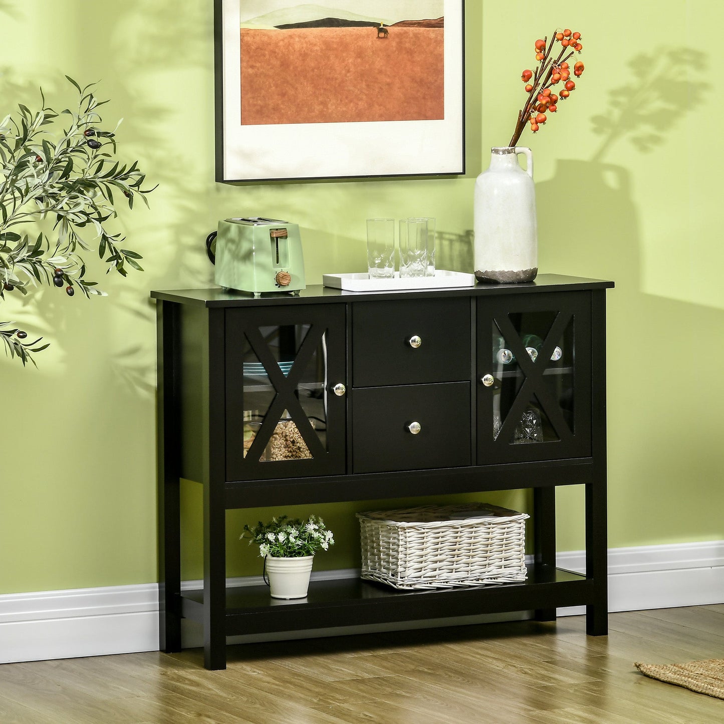 Modern Sideboard, Glass Door Buffet Cabinet with Storage Drawers and Adjustable Shelves, Console Table for Living Room, Kitchen, Entryway, Black Bar Cabinets   at Gallery Canada