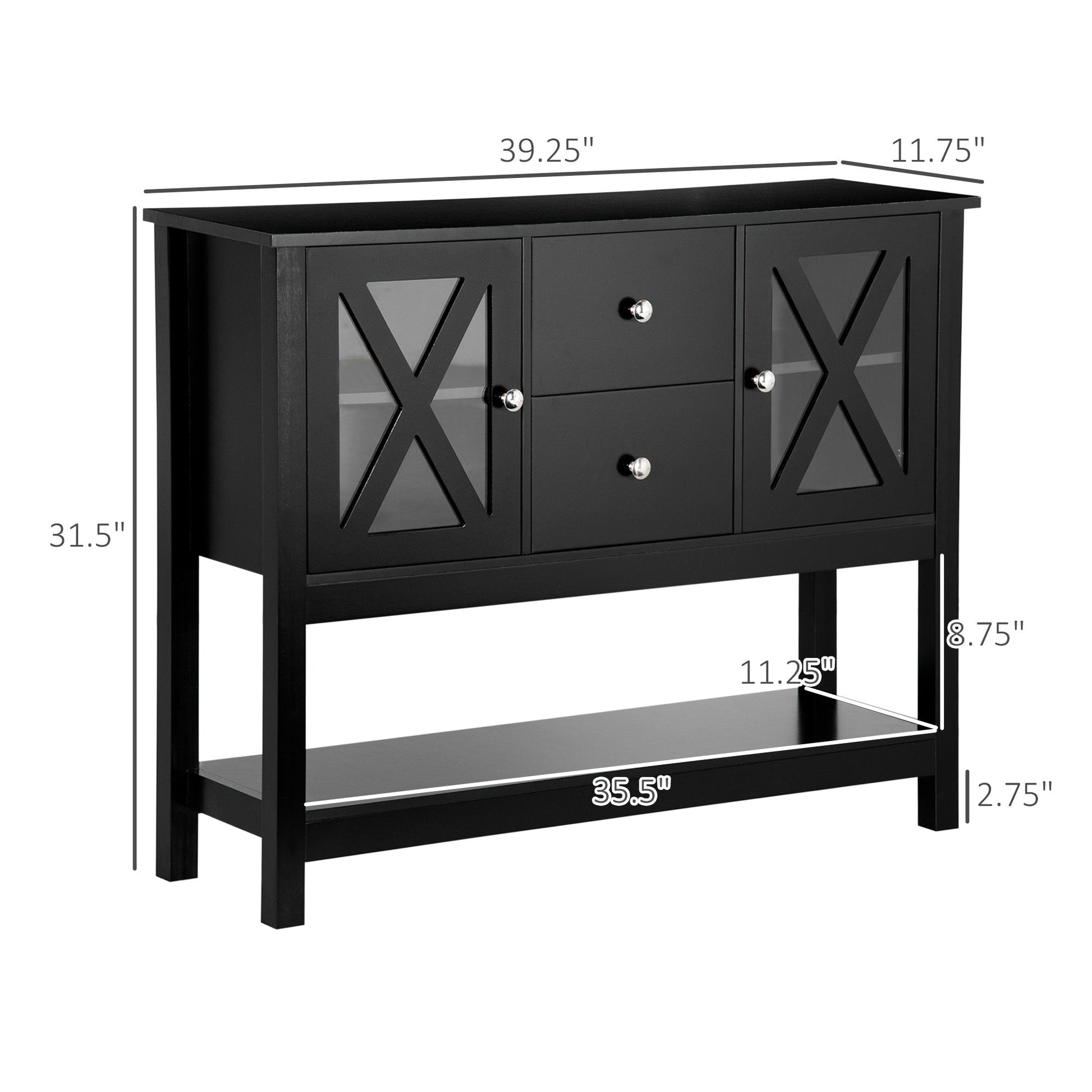 Modern Sideboard, Glass Door Buffet Cabinet with Storage Drawers and Adjustable Shelves, Console Table for Living Room, Kitchen, Entryway, Black Bar Cabinets   at Gallery Canada