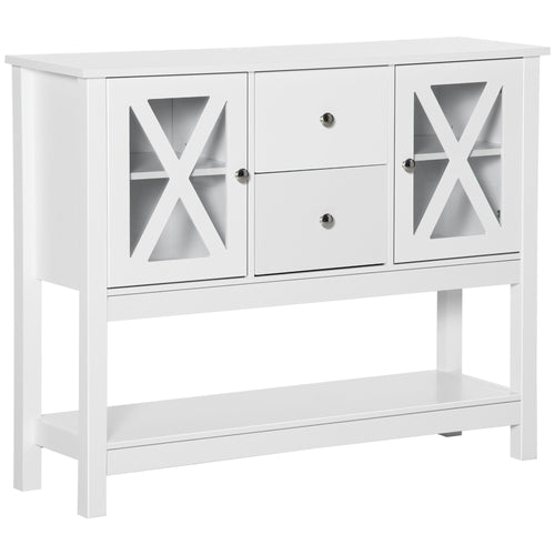 Modern Sideboard, Glass Door Buffet Cabinet with Storage Drawers and Adjustable Shelves, Console Table for Living Room, Kitchen, Entryway, White