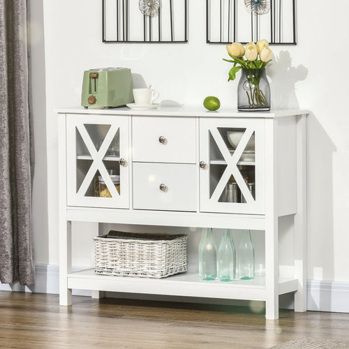 Modern Sideboard, Glass Door Buffet Cabinet with Storage Drawers and Adjustable Shelves, Console Table for Living Room, Kitchen, Entryway, White