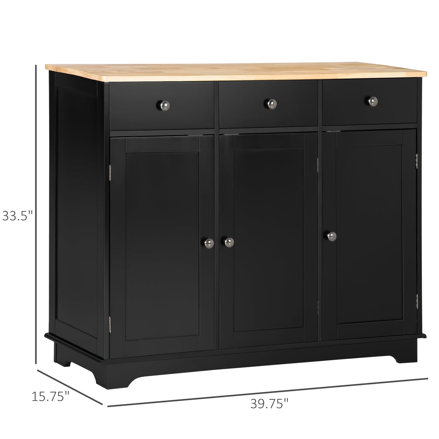 Modern Sideboard with Rubberwood Top, Buffet Cabinet with Storage Cabinets, Drawers and Adjustable Shelves for Living Room, Kitchen, Black Bar Cabinets   at Gallery Canada