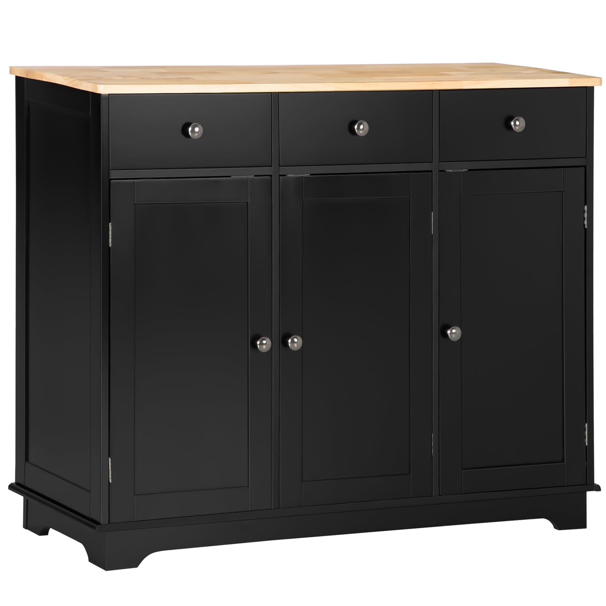 Modern Sideboard with Rubberwood Top, Buffet Cabinet with Storage Cabinets, Drawers and Adjustable Shelves for Living Room, Kitchen, Black Bar Cabinets Black  at Gallery Canada