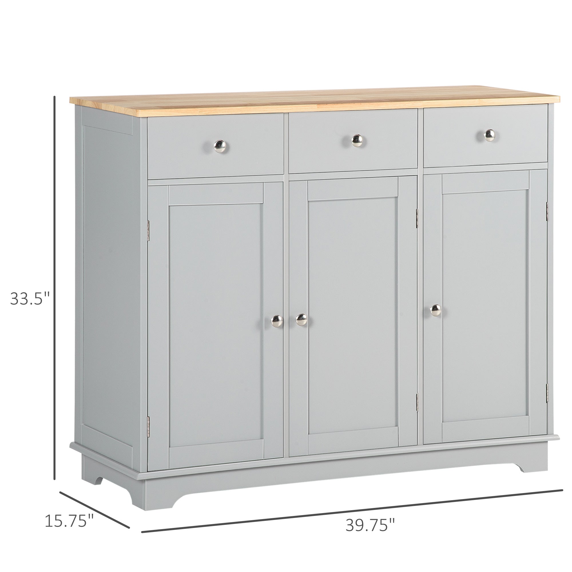 Modern Sideboard with Rubberwood Top, Buffet Cabinet with Storage Cabinets, Drawers and Adjustable Shelves for Living Room, Kitchen, Grey Bar Cabinets Grey  at Gallery Canada