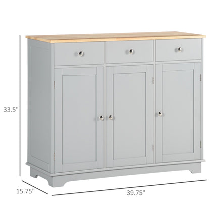 Modern Sideboard with Rubberwood Top, Buffet Cabinet with Storage Cabinets, Drawers and Adjustable Shelves for Living Room, Kitchen, Grey Bar Cabinets Grey  at Gallery Canada