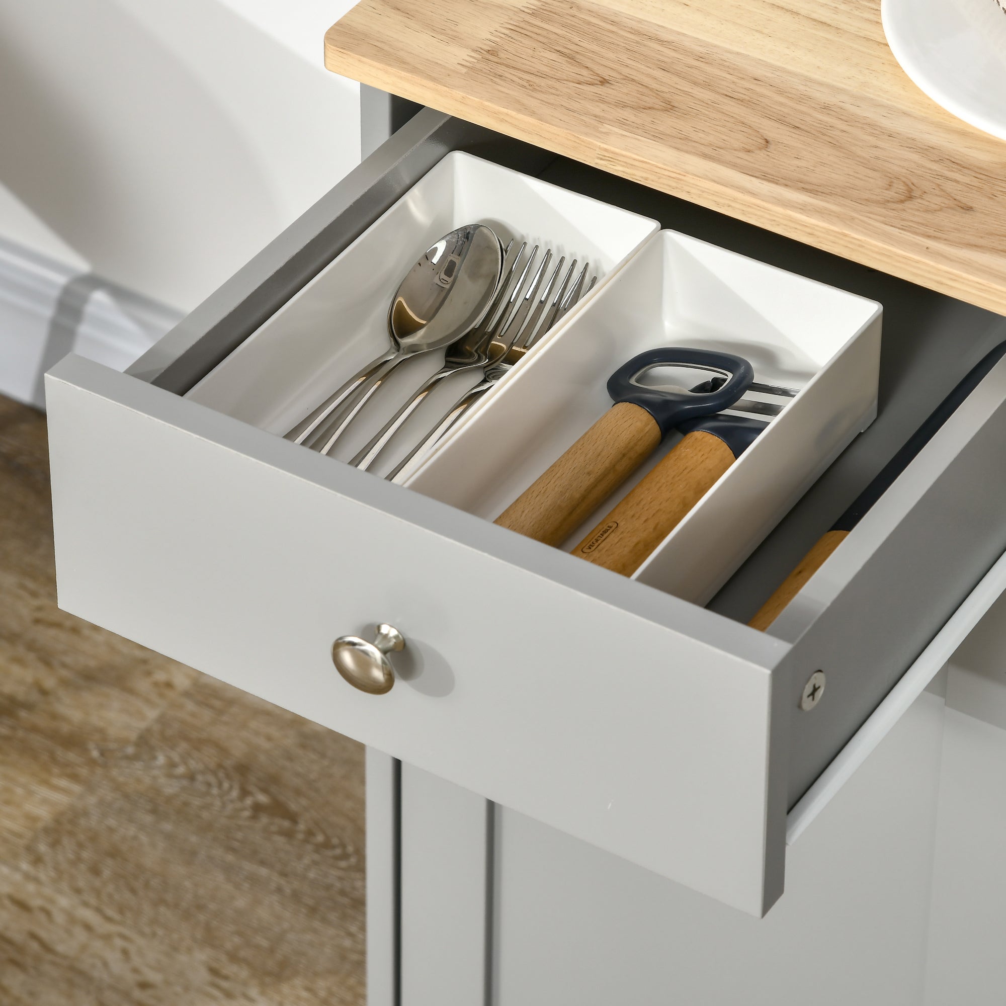 Modern Sideboard with Rubberwood Top, Buffet Cabinet with Storage Cabinets, Drawers and Adjustable Shelves for Living Room, Kitchen, Grey Bar Cabinets   at Gallery Canada