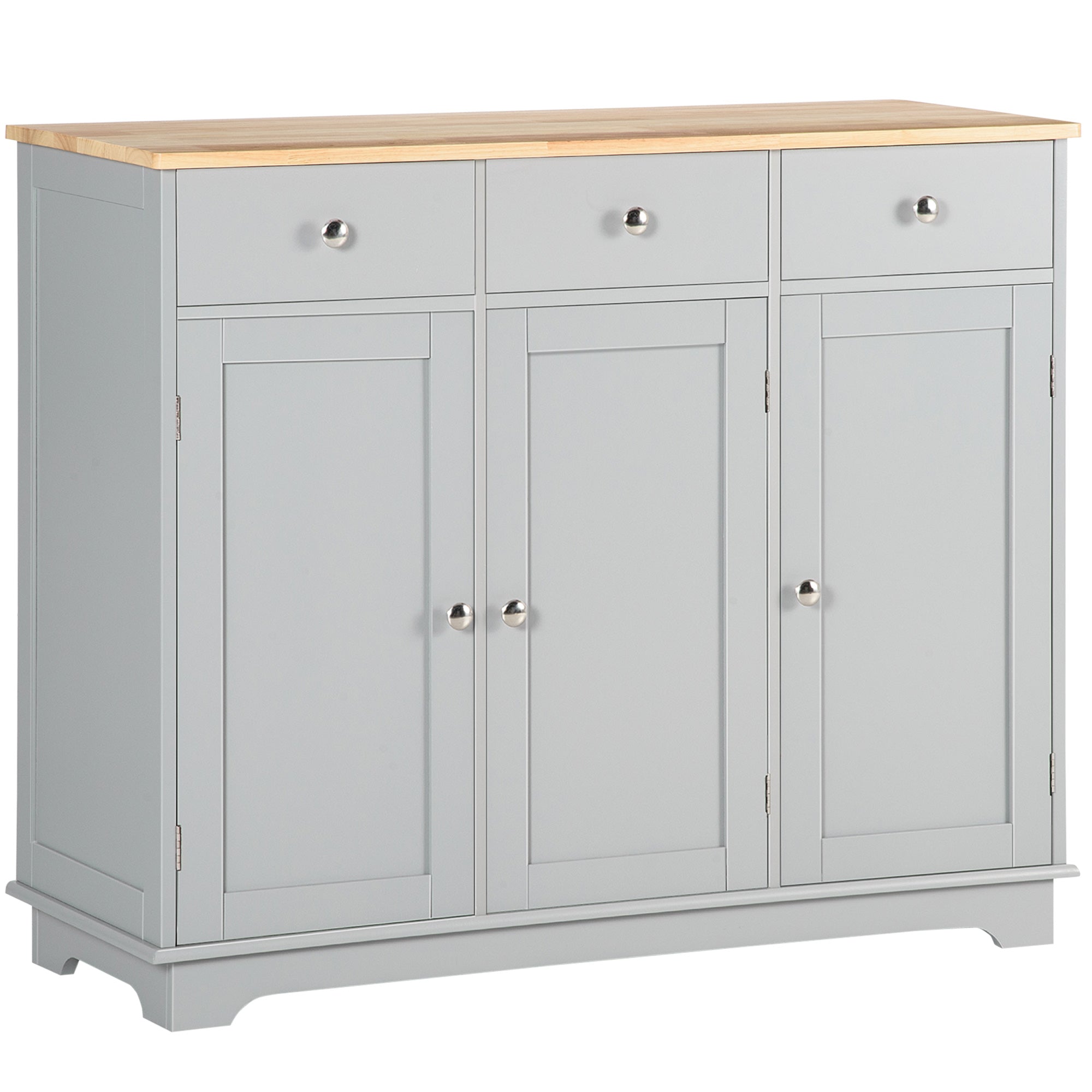 Modern Sideboard with Rubberwood Top, Buffet Cabinet with Storage Cabinets, Drawers and Adjustable Shelves for Living Room, Kitchen, Grey Bar Cabinets   at Gallery Canada