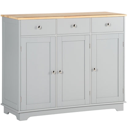 Modern Sideboard with Rubberwood Top, Buffet Cabinet with Storage Cabinets, Drawers and Adjustable Shelves for Living Room, Kitchen, Grey Bar Cabinets   at Gallery Canada