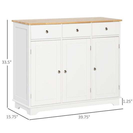 Modern Sideboard with Rubberwood Top, Buffet Cabinet with Storage Cabinets, Drawers and Adjustable Shelves for Living Room, Kitchen, White Bar Cabinets White  at Gallery Canada