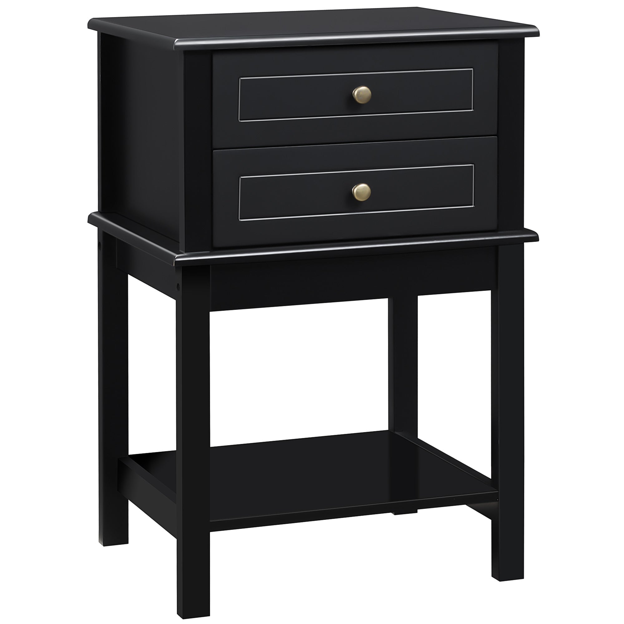 Modern Sofa Side Table, Accent End Table with Drawers and Storage Shelf, Nightstand for Bedroom Living Room, Black Side Tables Black  at Gallery Canada